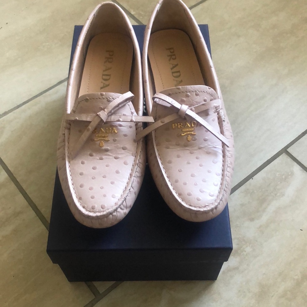 Prada bow-tie accent leather moccasins